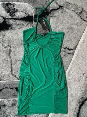 PrettyLittleThing Green Ruched Halter Top